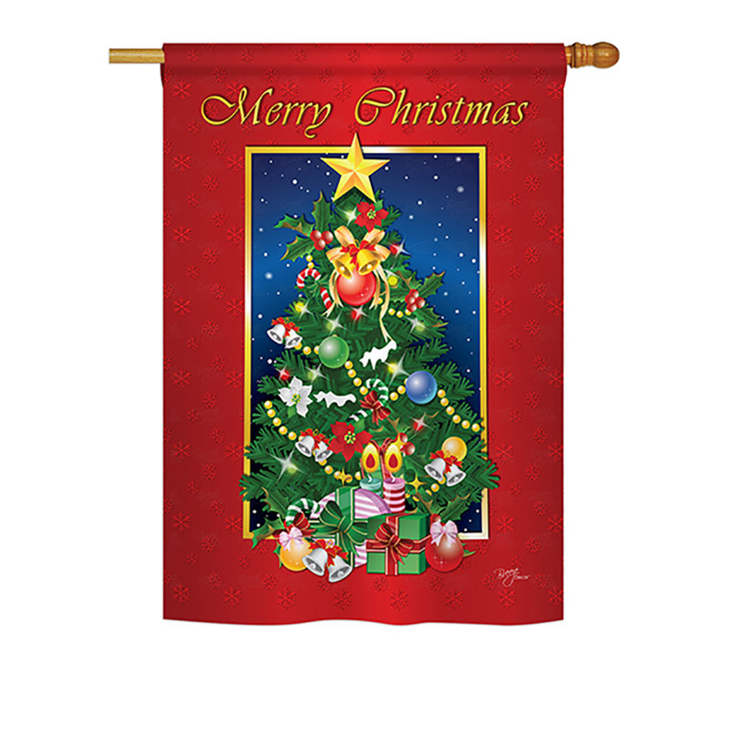 Drapeau de maison en polyester à 2 côtés merry christmas tree, H 40 po x l 28 po