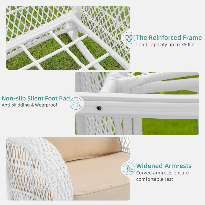 White Wicker and Beige Cushions 3-Piece Patio Rocking Bistro Set