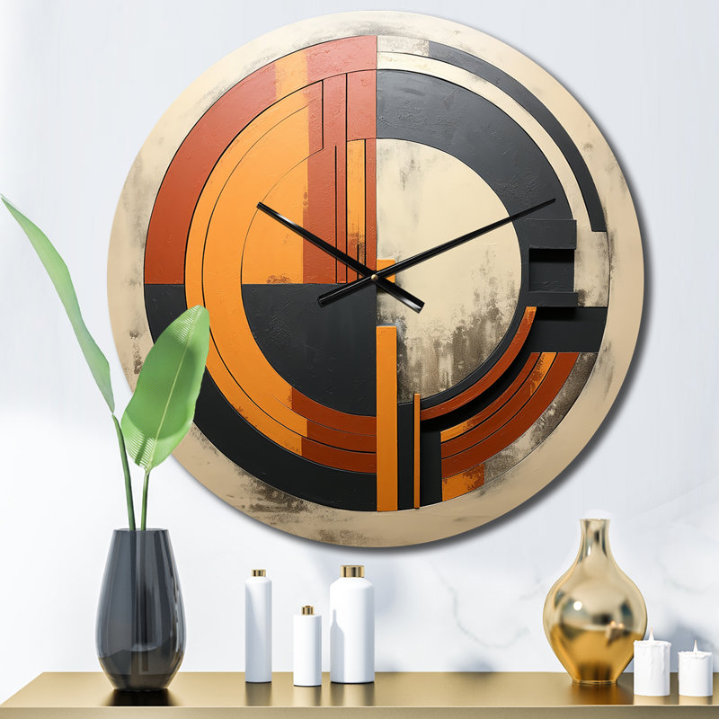 Metal Wall Clock - Midcentury Geometric Abstract In Retro Orange, Medium