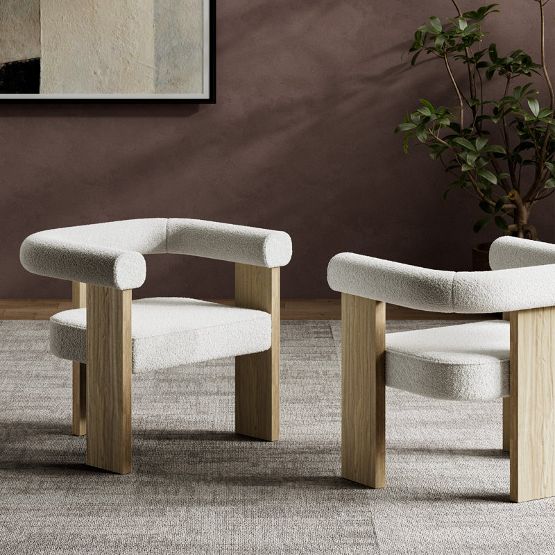 Luxe Sherpa Upholstered Accent Armchair with Solid Wood Frame (Set of 2) – Handcrafted Modern Classic Design, 26"W x 22"D x 27"H, A Refined Choice for Stylish Family Room or Dining Area