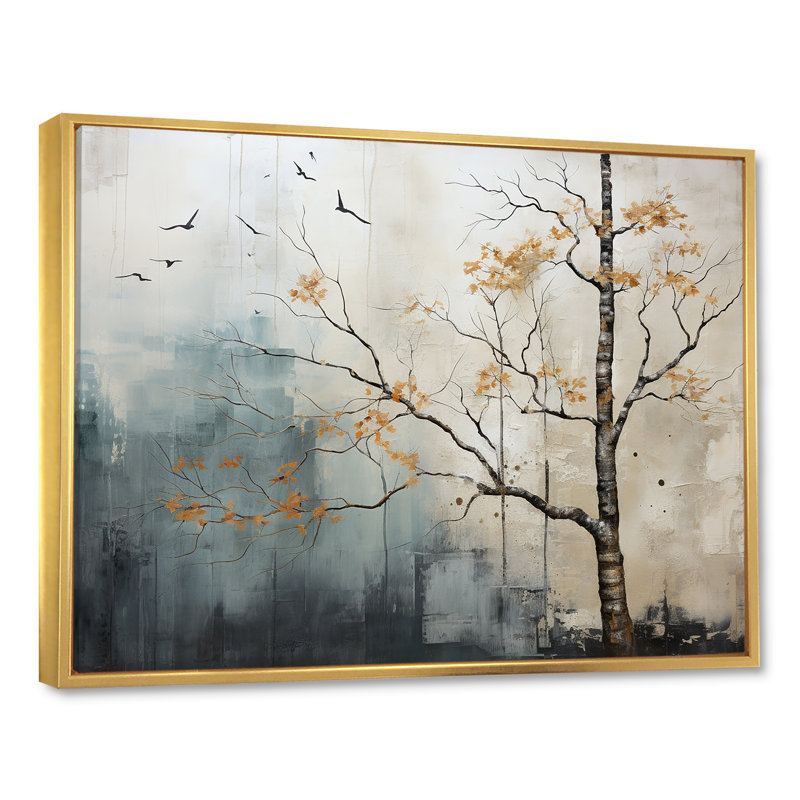 Gris, minimalisme, rivière calme, forêt, paysage abstrait, reproduction d'art sur toile, Gold Picture Framed