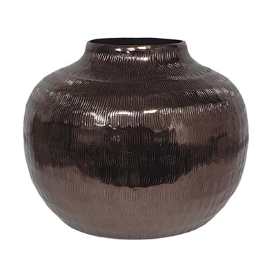Round Aluminum Vase With Textured Bronze Finish