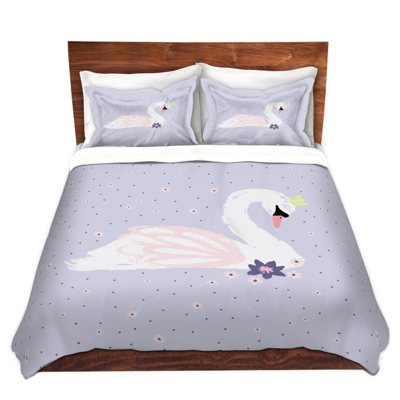 Ensemble de housse de couette swan, 1 housse + 2 taies très grand lit, Mauve / Blanc