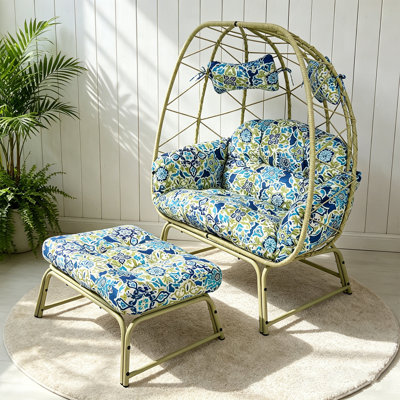 Double Patio Egg Chair with Ottoman