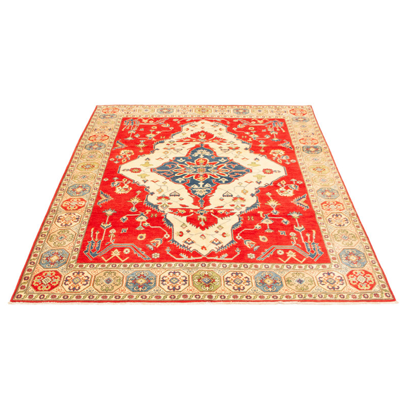 Tapis rouge en laine noué à la main de conception unique 8 pi x 10 pi 2 po Hekuran