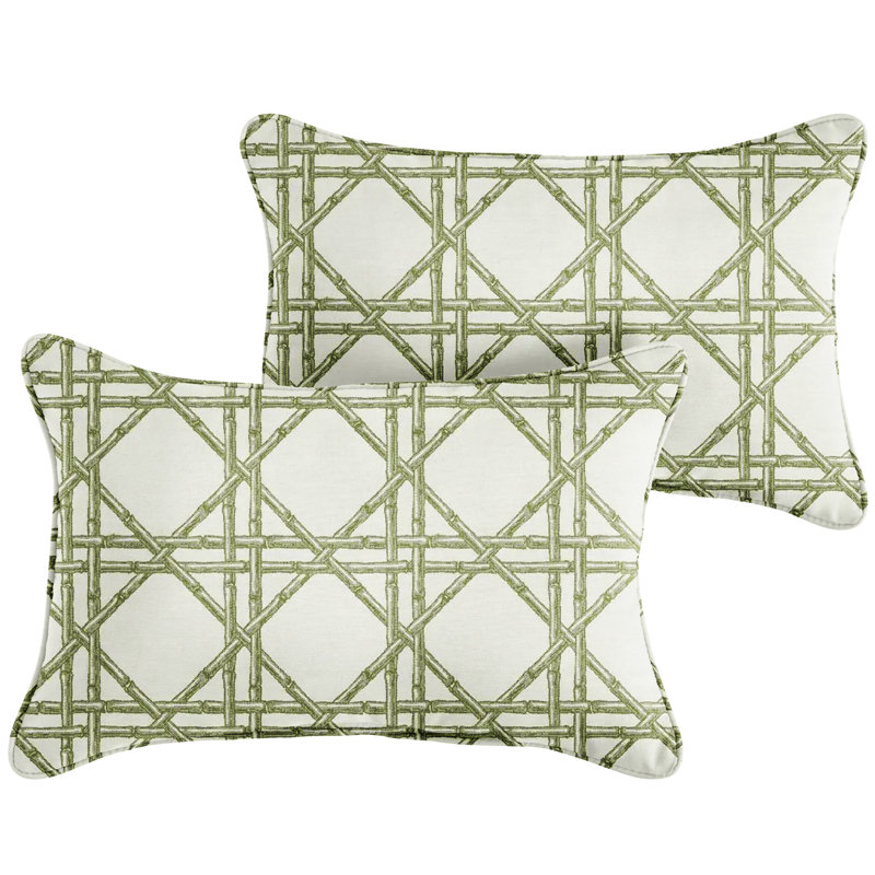 New Sunbrella 2023 Sunbrella® Outdoor Reversible Throw Pillow, 16" x 26", Green Geometric