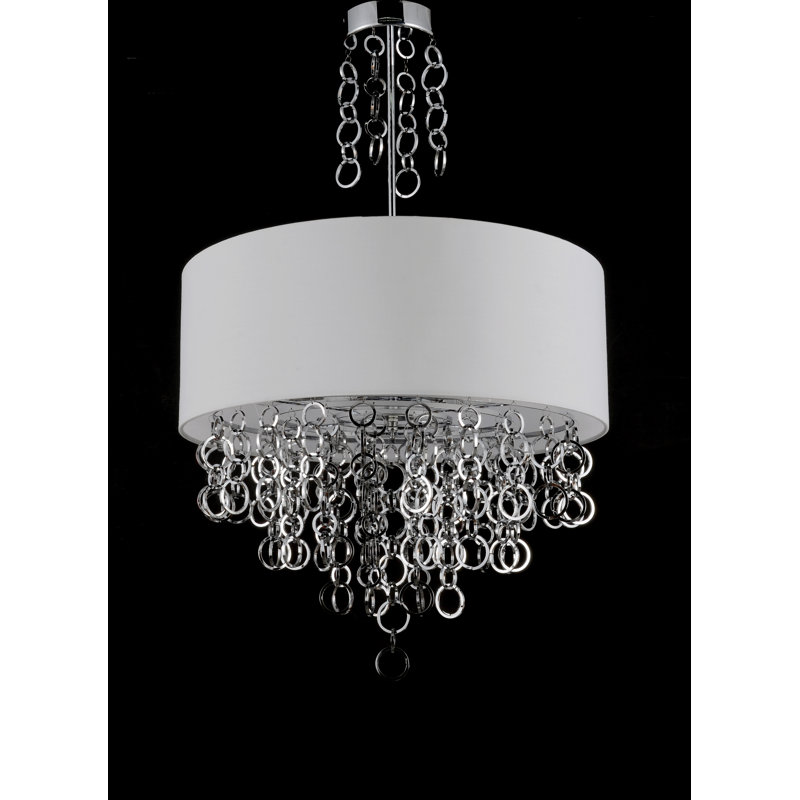 Lustre cylindrique unique à 9 lumières Swanigan, Chrome, Blanc