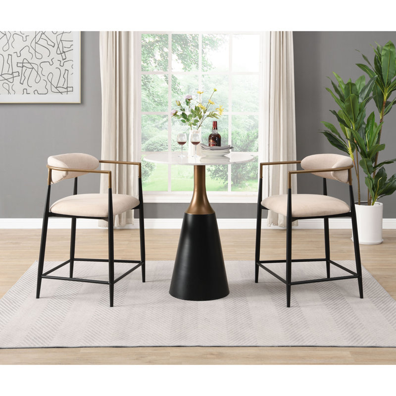Jaramillo 36" Upholstered Counter Height Chair in Beige and Black (Set of 2)