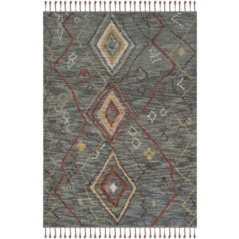 Tapis gris en laine / coton noué à la main Raeleigh, Rectangle 6 pi x 9 pi