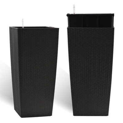 Grand pot à fleurs de 30 pouces de hauteur avec trous de drainage auto-arrosants et plateaux intérieurs Pot de fleurs intérieur avec trous de drainage, moniteur de niveau d'eau, seau intérieur pour le jardin, le patio, le porche, la cour arrière, noir