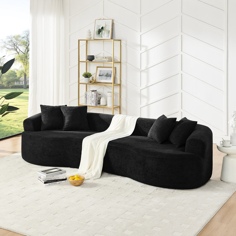 4 places noir minimaliste incurvé, revêtement en chenille, rembourrage en mousse haute densité, confortable pour une utilisation à long terme, facile à démonter et à laver avec la conception en nuage, éponge de soutien, déplacer différent