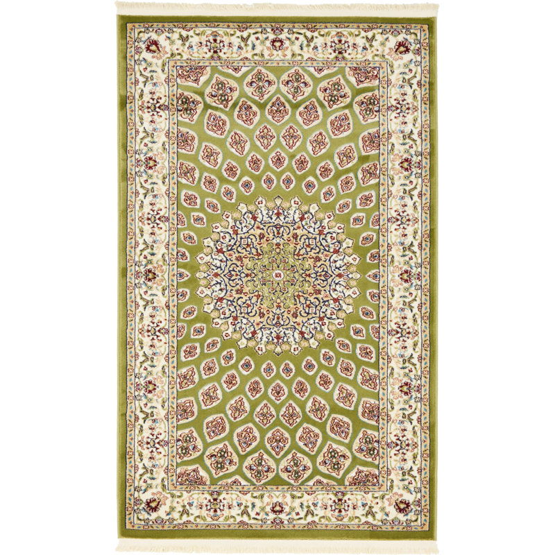 Tapis vert à motif floral Jackson, Rectangle 3 pi x 5 pi 1 po