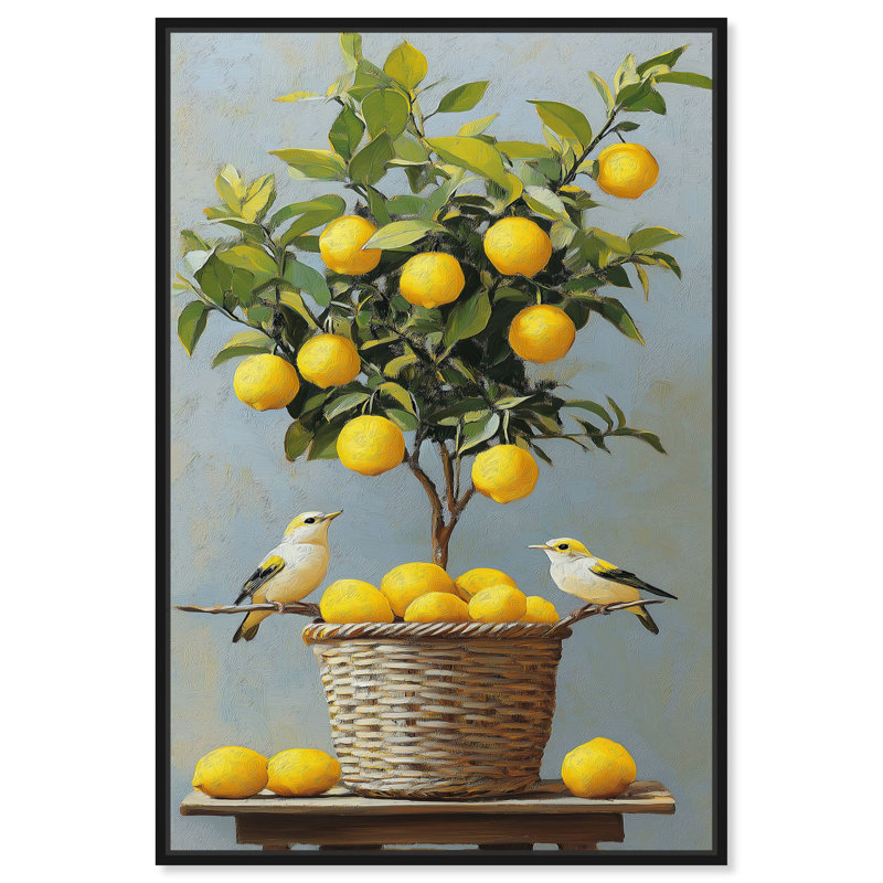 «Lemon Orchard Duet», art mural, H 55 po x l 37 po, Cadre noir