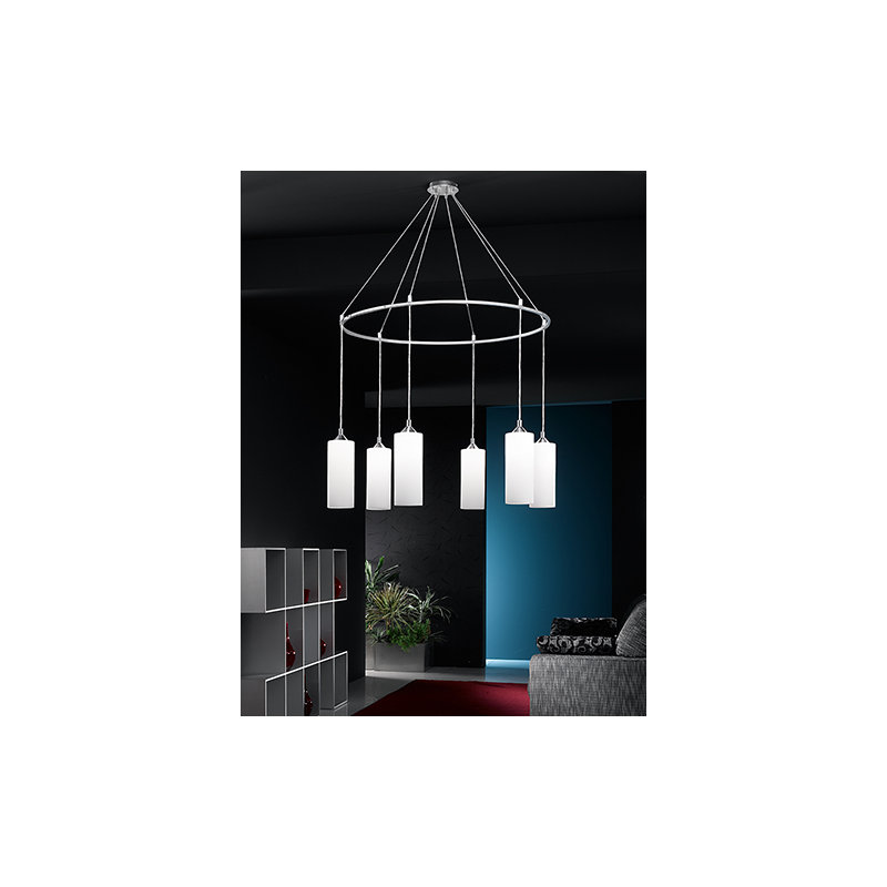 6 - Light Chrome Cluster Pendant, Cylindrical Shades