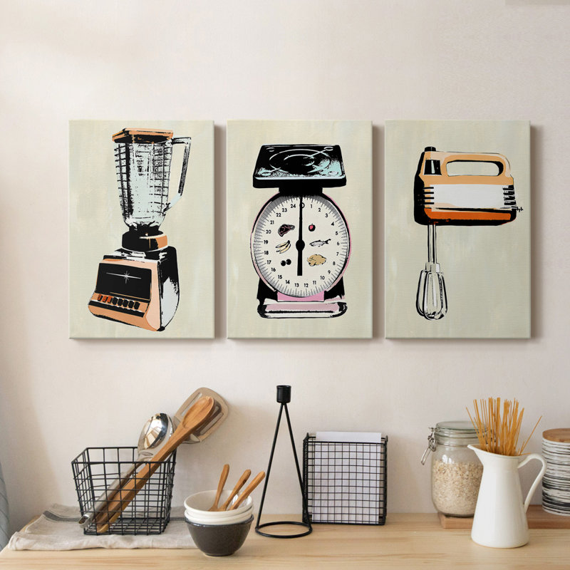 Retro Kitchen Appliance I - Ensemble de 3 toiles tendues, H 36 po x l 72 po x P 1 po