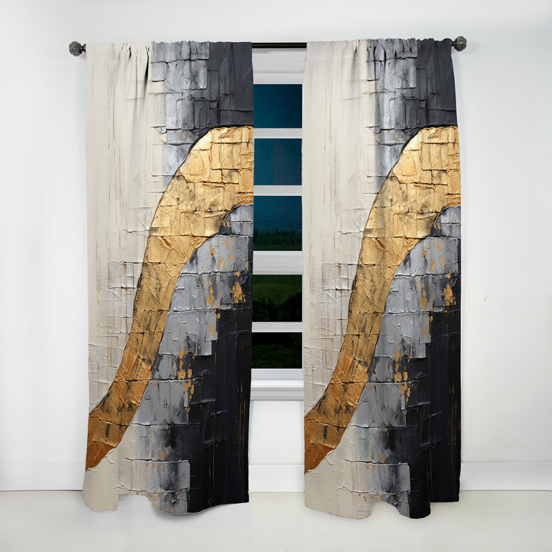 Genna Gray Gold Minimalism Potteries - Modern Curtain - Velvet Room Darkening - 1 Panel, 52" W x 84" L