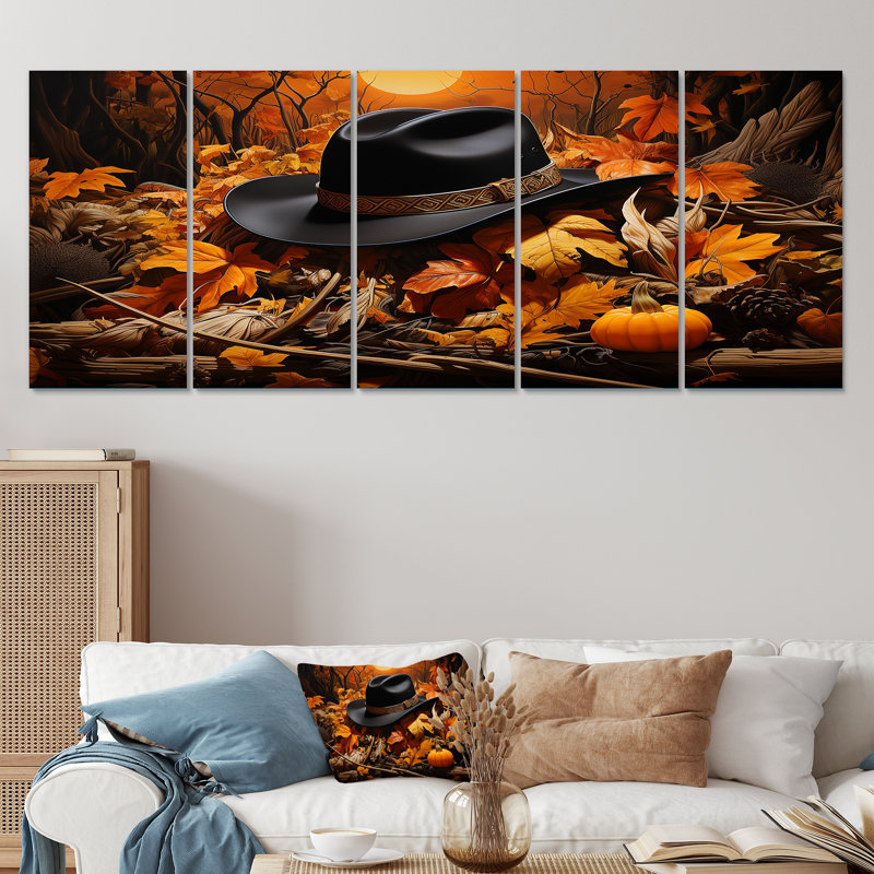 Autumn Cowboy Hat II - Cowboys, art mural 5 pièces, H 28 po x l 60 po
