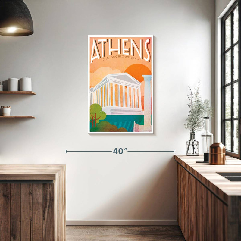 Affiche rétro d'Athènes, H 36 po x l 24 po
