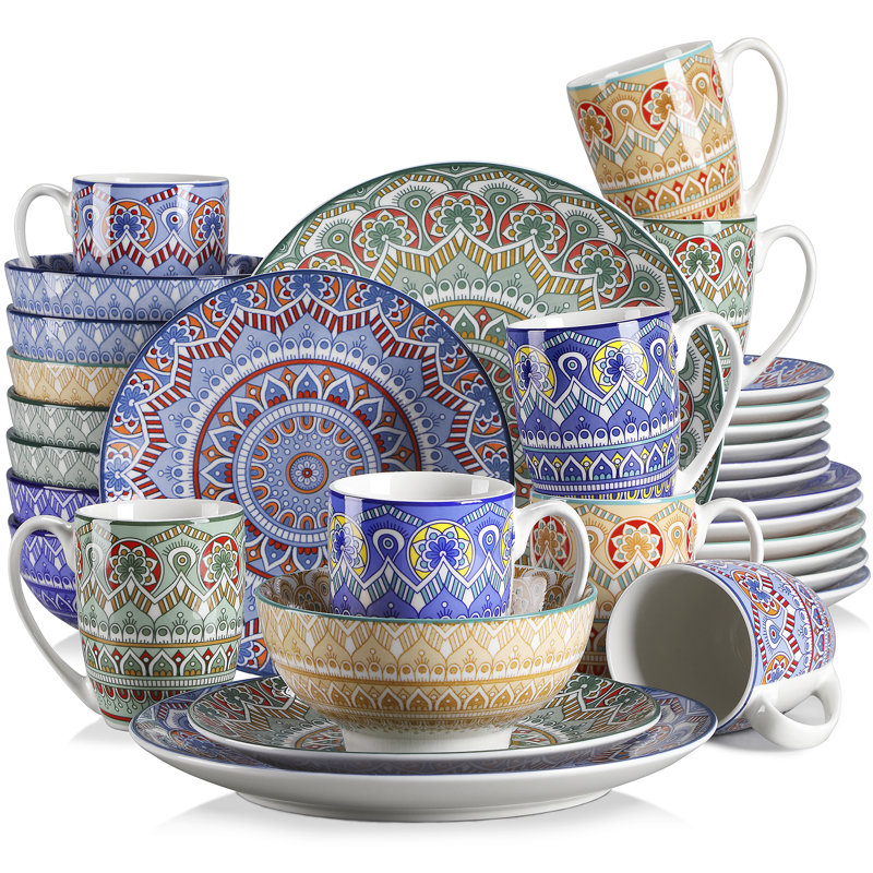 32 Piece Handmade Porcelain China Dinnerware Set - Service for 8, Assorted