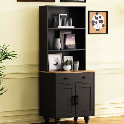 Pantry Cabinet, Black, 4 Solid Wood Legs, Drawer And Adjustable Shelves For A Tidy Kitchen Cabinet With Storage