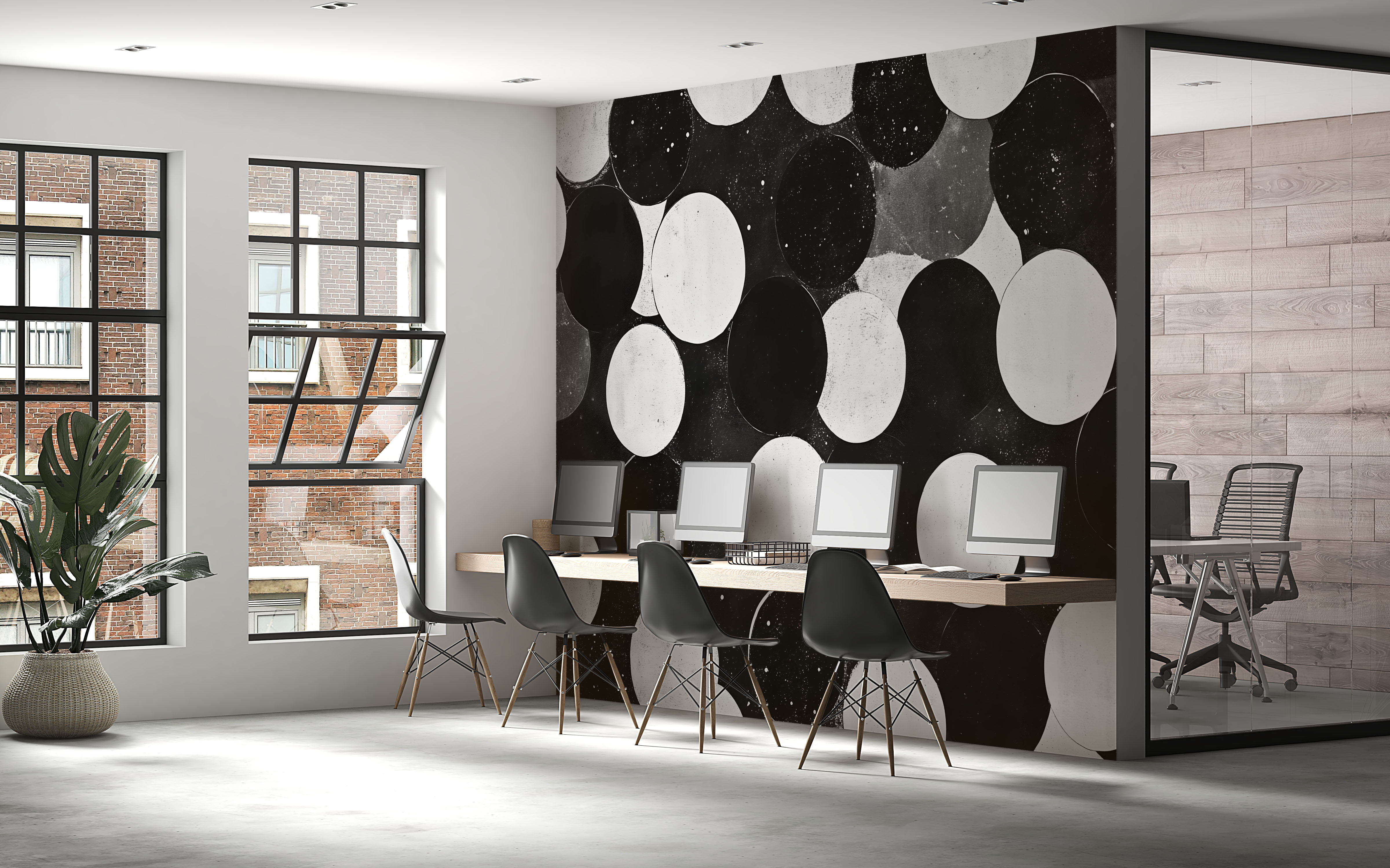 Wrought Studio Black And White Circle Wall Mural – Modern Geometric ...