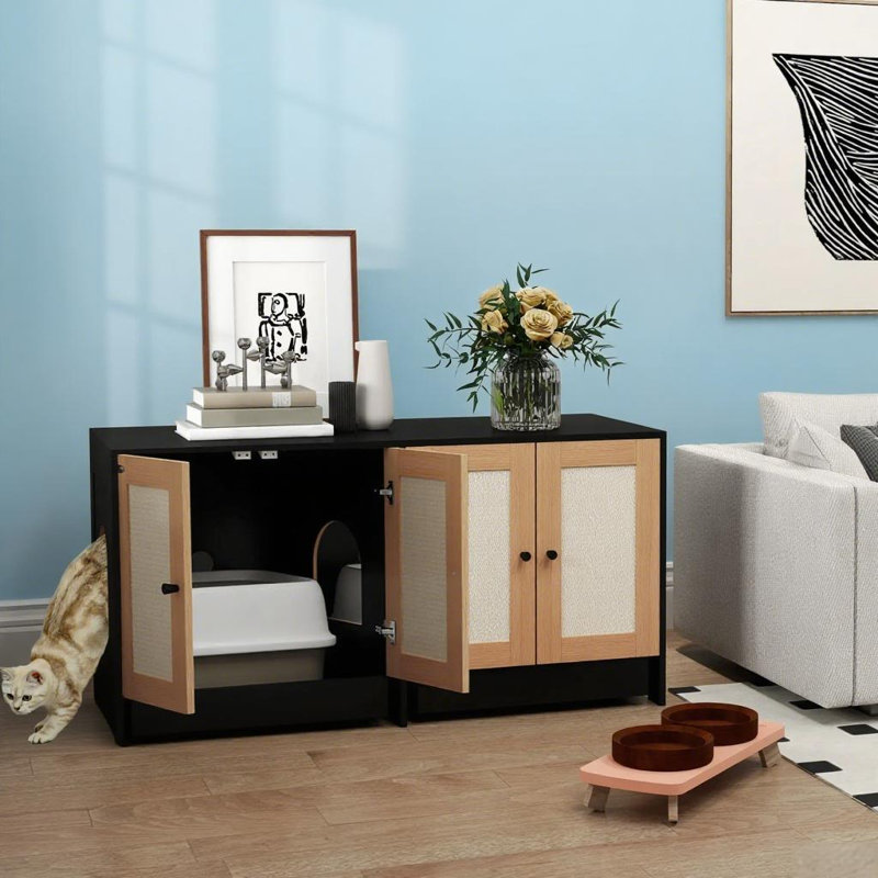 Armoire à litière cachée pour deux chats