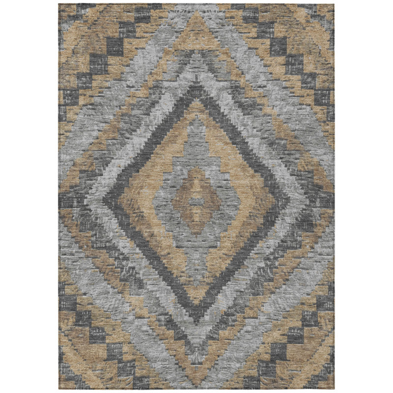 Machine Washable Indoor/Outdoor Xhevrie Khaki Rug, Rectangle 5' x 7'6"