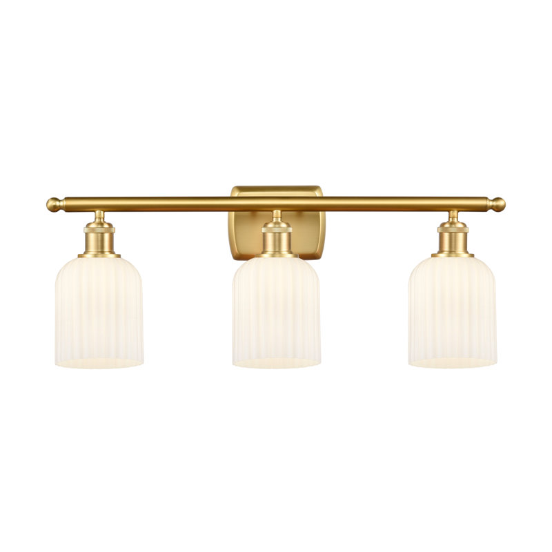 Abat-jour de meuble-lavabo 3 lumières 25 po Brion Addeline, Or satiné, Blanc brillant
