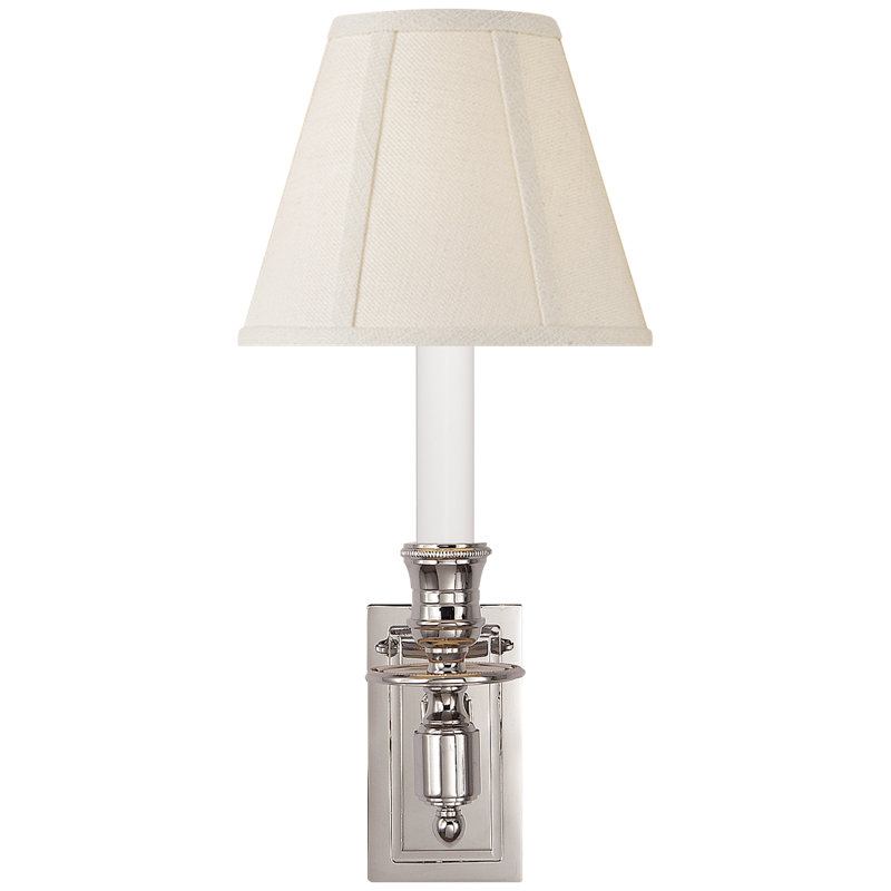 French Single Library Sconce, Cream, Polished Nickel