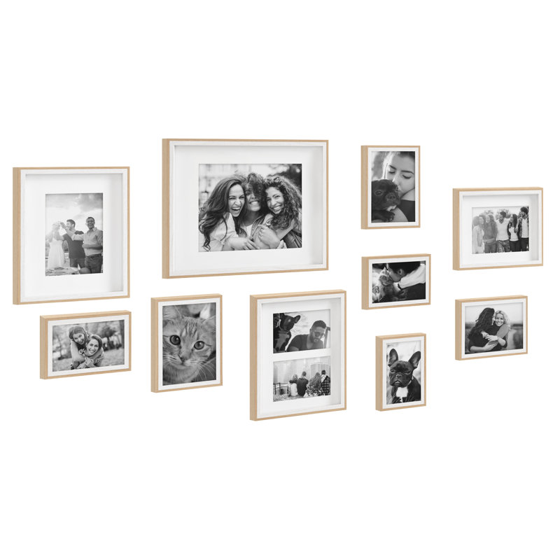 Emani Picture Frame - Set of 10 with Mat, White/Natural