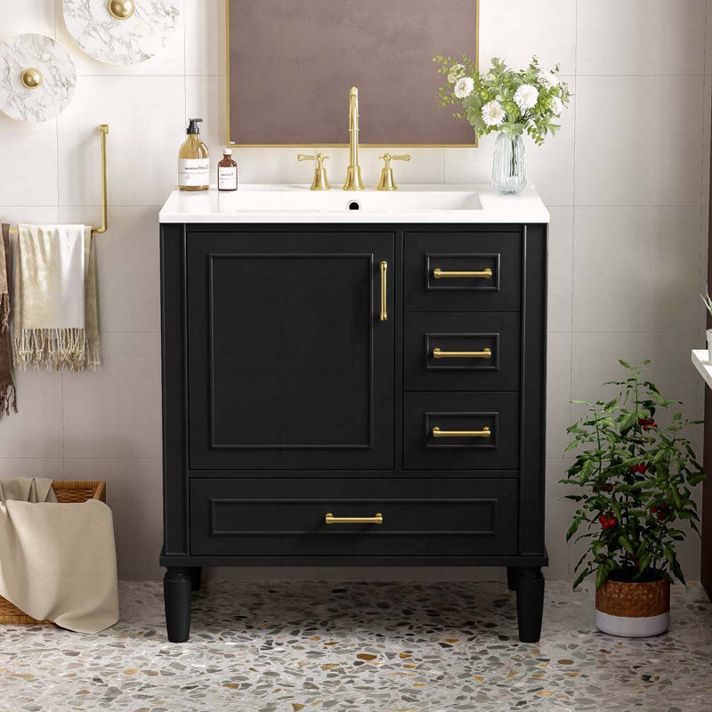 Meuble-lavabo 30 po avec lavabo en céramique, Noir