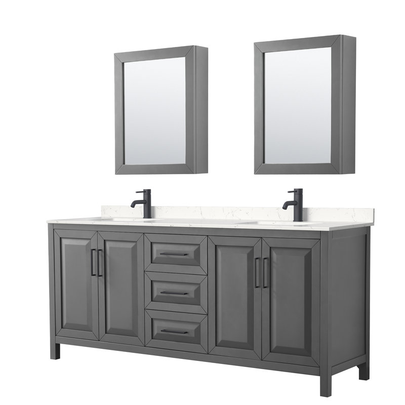 Daria 80'' W Double Vanity, White Cultured Marble, Dark Gray, Polished Chrome