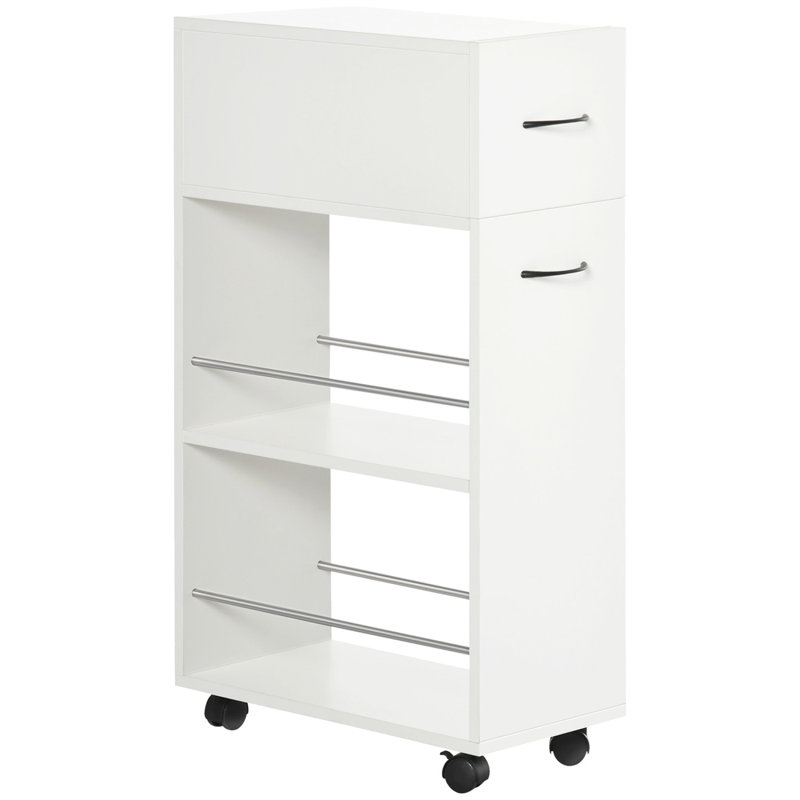 3- Tier Slim Storage Cart, Rolling Narrow Kitchen Cart On Wheels For Small Place, Slide Out Side Utility Cart For Bathroom, Laundry
