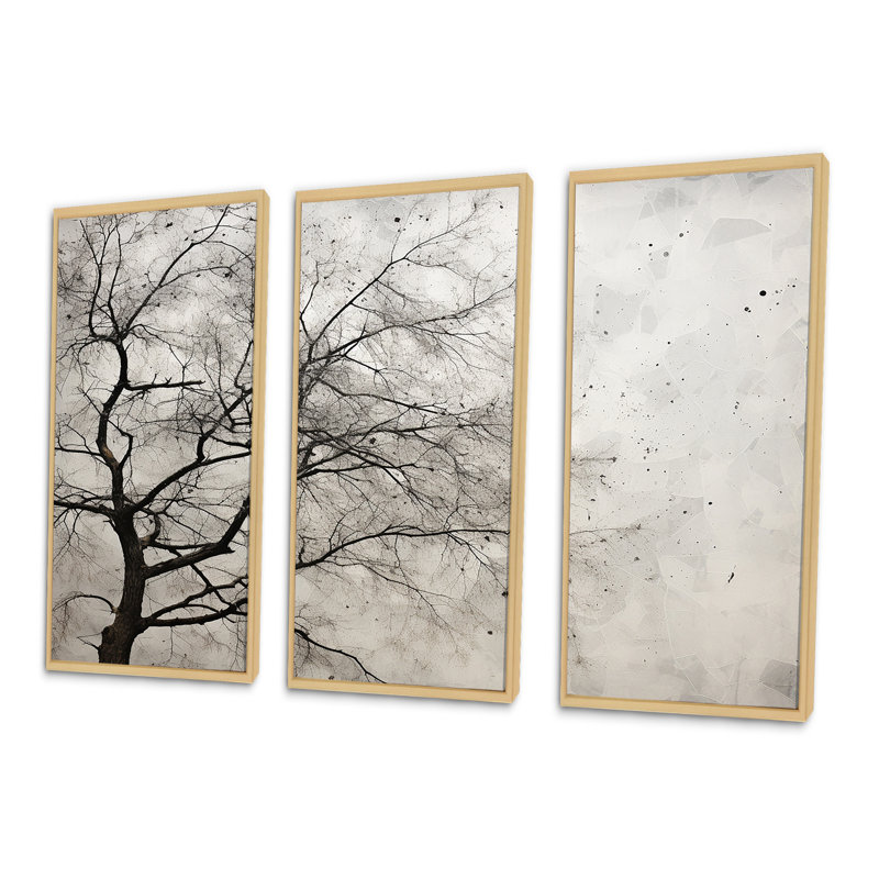 Minimalisme arbre blanc pin rêve I - ensemble d'art mural pin arbre, H 40 po x l 60 po x P 1 po, Cadre naturel flottant