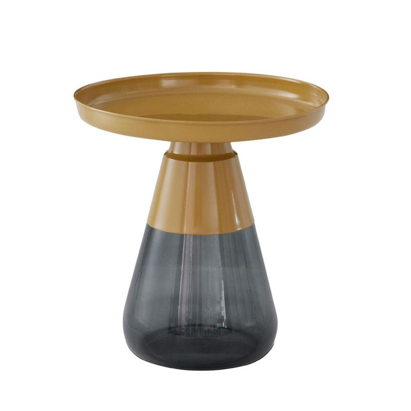 Table d'appoint ronde 19 po Aeryn avec plateau en titane doré mat et base en verre noir émeraude, H 20 po x l 19 po x L 19 po