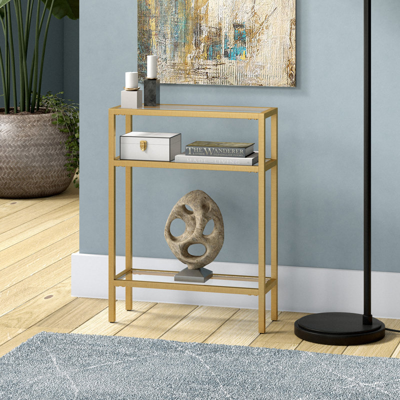 Adamson 55.9cm Glass Top Console Table, Brass