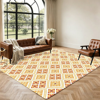 Geometric Pattern Area Rug, Stain Resistant Indoor Floor Mat, Easy Clean Non-Slip Shag, Machine Washable for Living Room, Bedroom, Entryway, Home Office and Dining Spaces