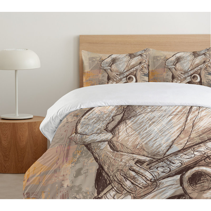 Jazz Musician Twin Duvet Cover Set with Pillow Sham