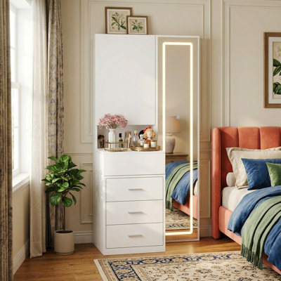 Makeup Vanity Desk with Adjustable Lighted Mirror, Hidden Jewelry Storage and Drawers, Modern Bedroom Dressing Table