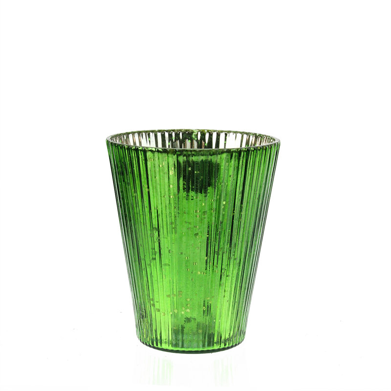 Porte-bougies décoratives en verre mercurisé côtelé 4,25 po, Vert / Argent