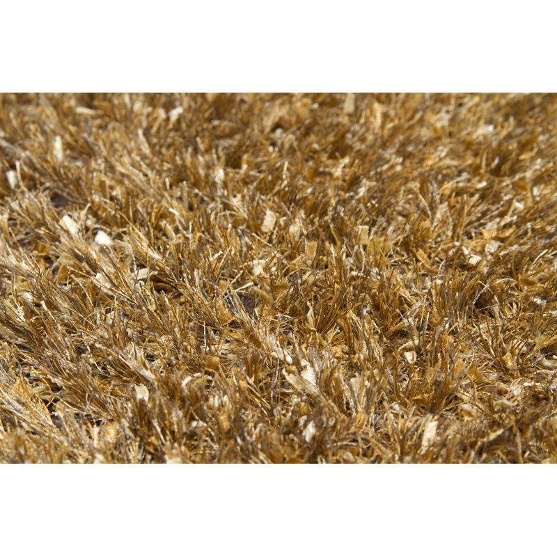 Lark Manor Authentic Hand-Woven Handmade High Pile Modern Glam Mixed Texture Wool & Polyester Gold, Yellow, Orange, Ivory & Brown Area Rug