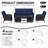 5-Person PE Wicker Outdoor Patio Set With Sofa,Chairs,Ottomans,Coffee Table & Blue Cushions-1401953204