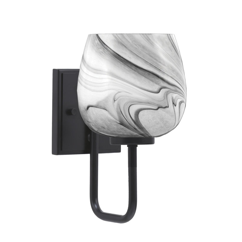 Applique murale 1 lumière Amarmula, finition noir mat, verre tourbillon onyx 6 po, Noir