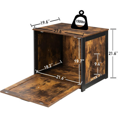 Enceinte de litière pour chat, meuble de litière caché, 23,6 pouces, porte rabattable, entrée réversible pouvant être à gauche ou à droite, meuble de salle de bain en bois pour chat, table de chevet, brun rustique