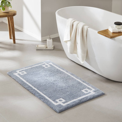 Evan Blue 100% Cotton Tufted 24x40'' Bath Rug with Non-Slip Backing