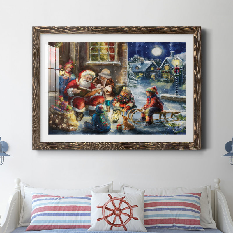 «Story Time Santa» - reproduction de cadre photo, H 31 po x l 44 po x P 1 po, Encadré de bois de noyer