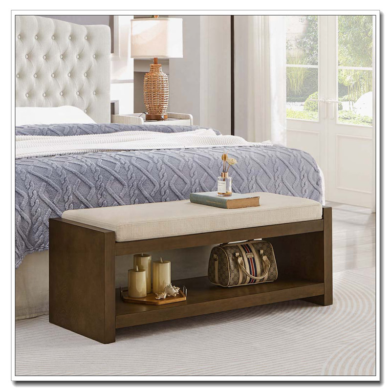 Bench with Lower Shelf Shoe Rack, Ivory