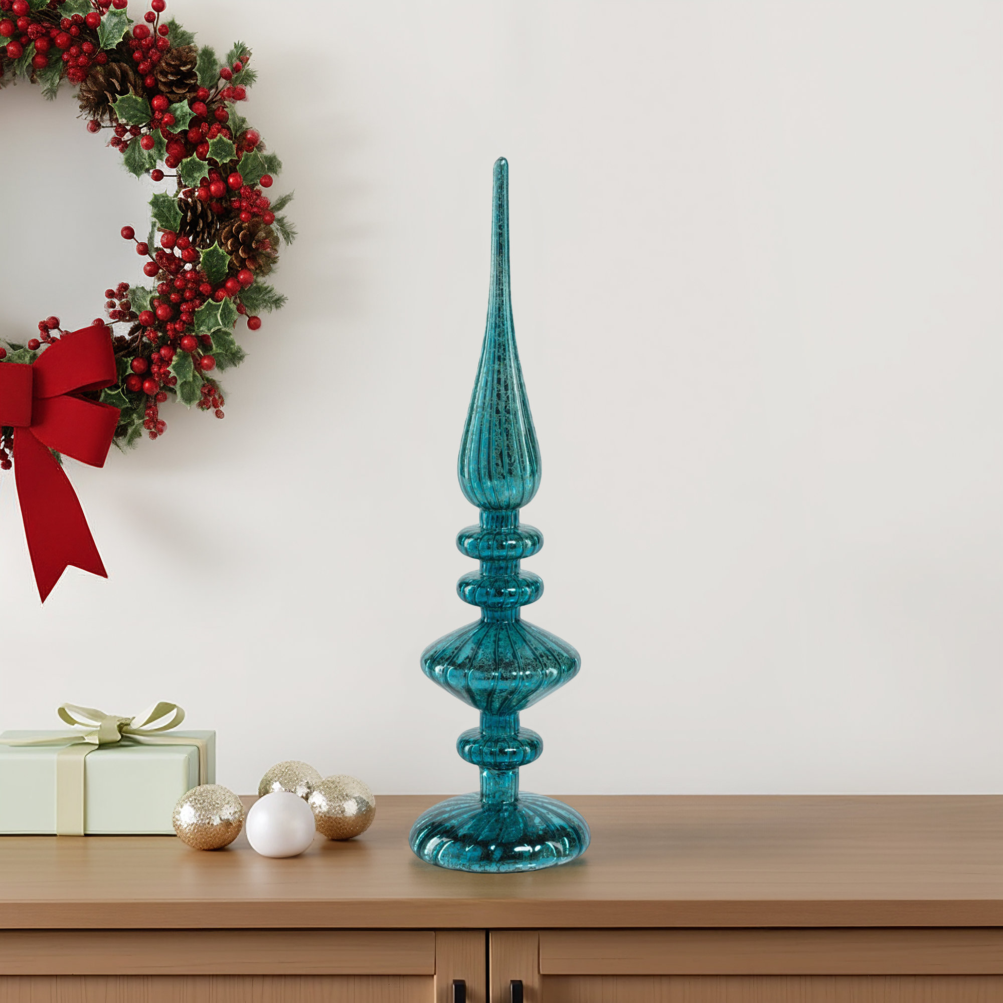 LED Tabletop Finials, Set of 2, Antique Blue, 13.25" H x 3.5" W x 3.5" D