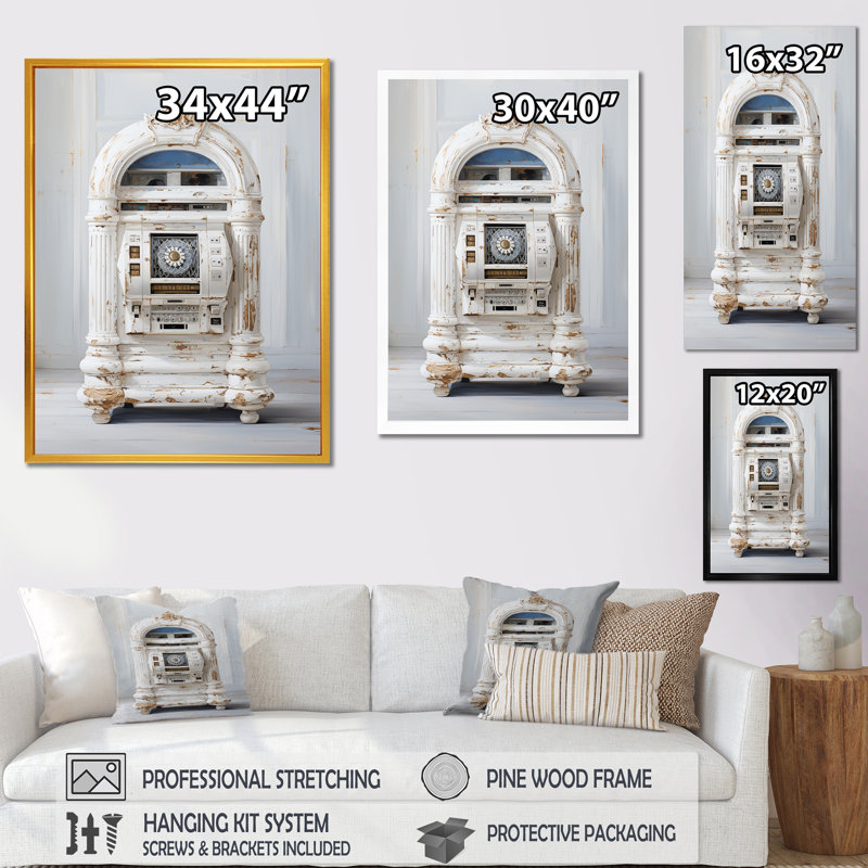 Minimalist Jukebox Melody 2 - Jukeboxes, art mural, Cadre flottant noir, H 32 po x l 16 po x P 1 po