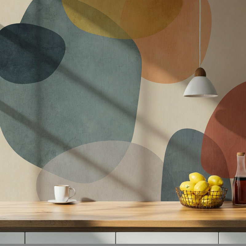 Papier peint mural abstrait de style moderne du milieu du siècle | Formes aux tons naturels | Intissé ou autocollant